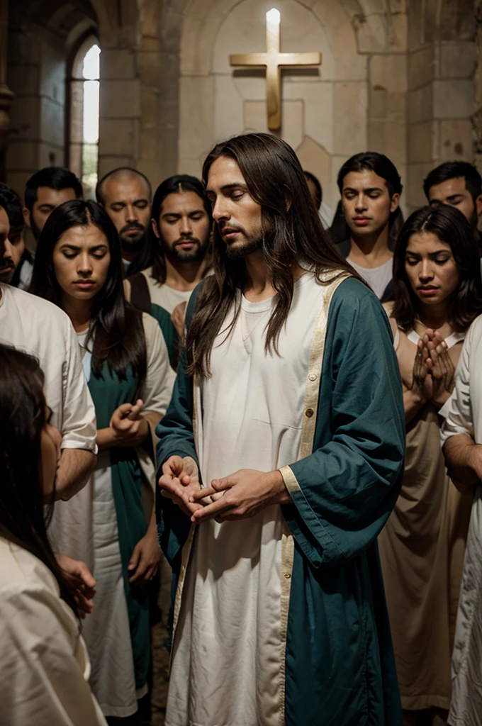 Jesus prays with his 12 disciples