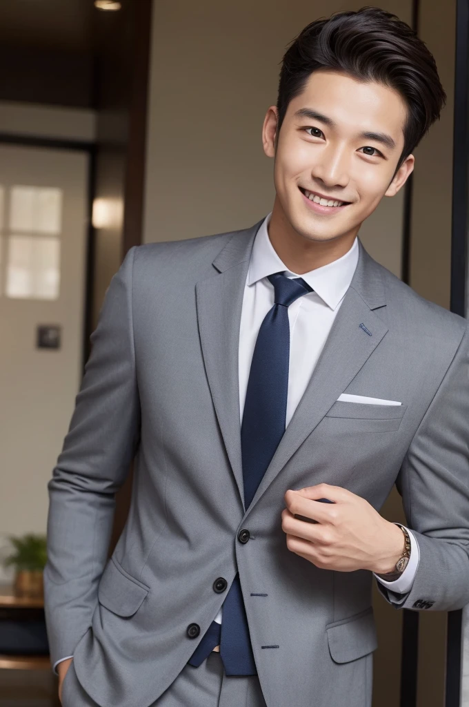 One man，suit，Hands in front of chest，smile，20th Generation
