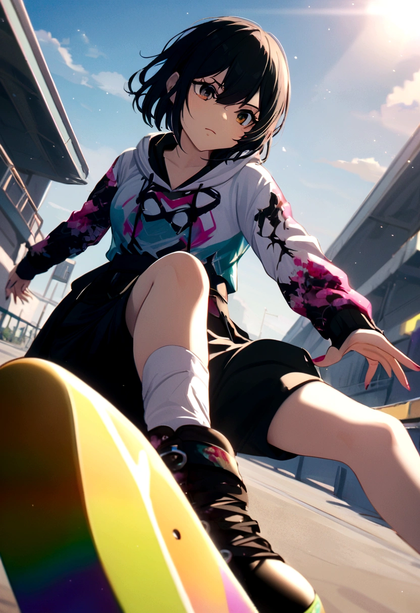 Sk8 infinity , girl with short black hair wearing reki kyan clothes