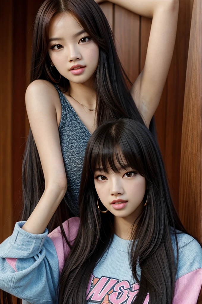 Lisa from blackpink with long hair and big tits