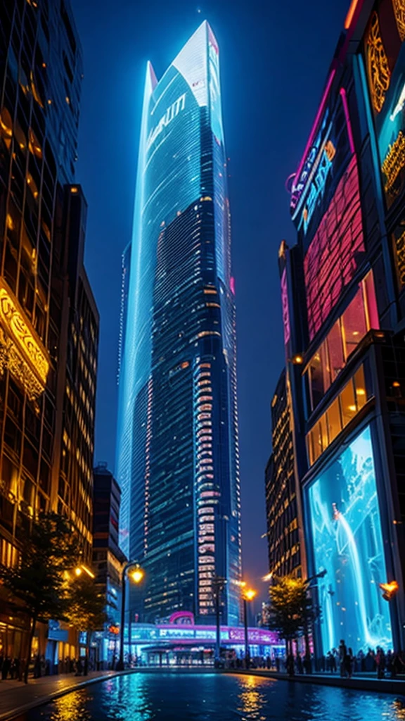 fantasy concept art, a transparent building as a huge aquarium containing fish at night, pretty lights decorations, wide shot, 8k octane render, photorealistic, epic shot, cinematic lighting, detailed building, detailed fish
