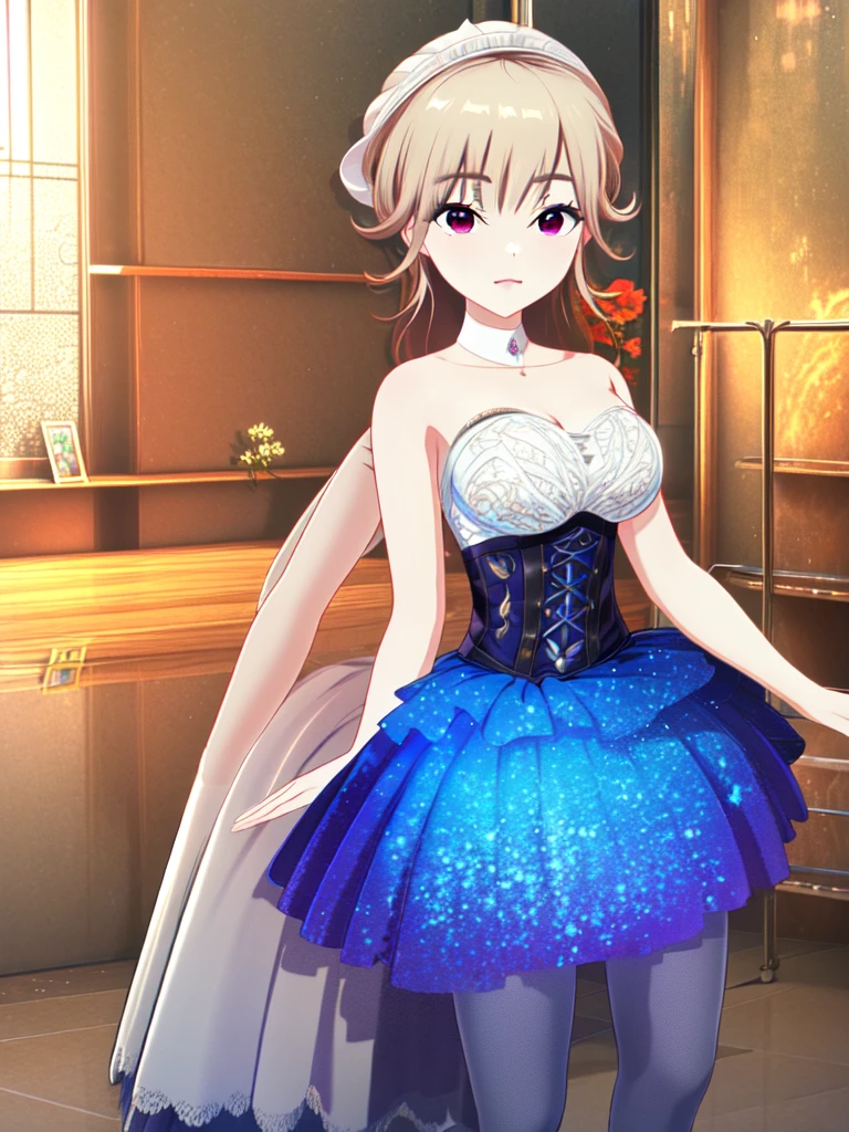 A girl，Long hair, Bangs, Orange Hair, Hair between the eyes, (Red Eyes:1.5),  (Large Breasts:1.2), 
rest  锁骨, Wedding dress，veil，wedding，White Dress，Flowers，The skirt is broken，White socks，Tights，White knee socks，
Looking at the audience, whole body,
indoors, church，permanent，permanent，
rest (masterpiece:1.2), best quality, high resolution, Unity 8K wallpaper, (illustration:0.8), (Beautiful and delicate eyes:1.6), Extremely detailed face, Perfect lighting, Extremely detailed CG, (Perfect hands, Perfect anatomical structure),