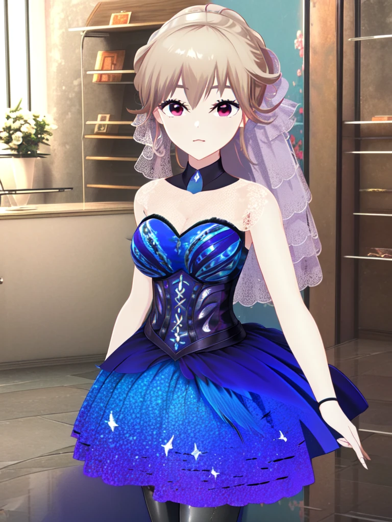 A girl，Long hair, Bangs, Orange Hair, Hair between the eyes, (Red Eyes:1.5),  (Large Breasts:1.2), 
rest  锁骨, Wedding dress，veil，wedding，White Dress，Flowers，The skirt is broken，White socks，Tights，White knee socks，
Looking at the audience, whole body,
indoors, church，permanent，permanent，
rest (masterpiece:1.2), best quality, high resolution, Unity 8K wallpaper, (illustration:0.8), (Beautiful and delicate eyes:1.6), Extremely detailed face, Perfect lighting, Extremely detailed CG, (Perfect hands, Perfect anatomical structure),