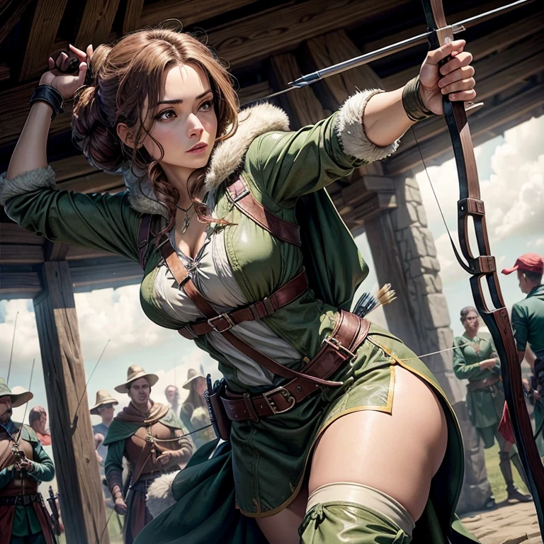 Female Robin hood toned in holding a crossbow, archer