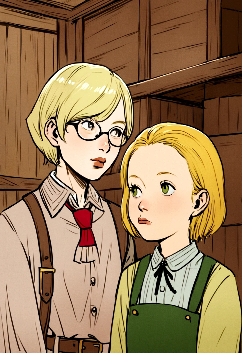 In a whimsical attic by Wes Anderson, Two clever and lively English girls, Ages 11 and 10, One of them is blonde, The other has dark hair and wears glasses.. , Ready to go to school, I'Bad mood, Classic drawing style, Characters reminiscent of the 19th century We haven't won a game against them in years. It seems impossible. B: I know, but we’ve been practicing hard. Let’s try anyway, we might just surprise ourselves.