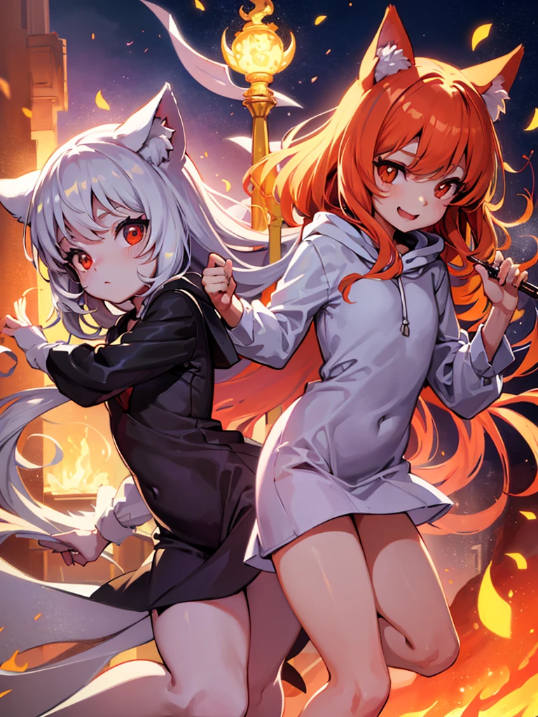 1bali anime girl, nekomimi, shorthair, short girl, 136 cm tall high, baby e girl, yellow combined with orange and red eyes, light red hair, hoodie black and white color funny pattern, Bare feet, funny face, sweet smile, high quality, detailed, sharp, anime style, vibrant colors, smooth lines, beautiful, well drawn, clean, elegant, expressive faces, accurate anatomy, well proportioned, dynamic poses, stylish clothing, appealing character design, clear background, harmonious color scheme, bright, well lit, soft shading, glossy eyes, detailed hair, natural expressions, high resolution, finely detailed, atmospheric, immersive, captivating, aesthetically pleasing, perfect composition, balanced lighting, artistic, fantasy, enchanting, unique, imaginative, vivid, striking, lively, carefully crafted, seamless blending, well framed, polished, intricate patterns, crisp details, warm tones, realistic proportions, emotionally engaging, high contrast, rich textures, picturesque, well executed, professional, sophisticated, storybook style, charming, graceful, youthful, iconic, clean lines, dynamic lighting, ethereal, meticulously detailed, high aesthetic value, enchanting characters, visually stunning, balanced composition, colorful, delightful, high fidelity, whimsical, masterfully drawn