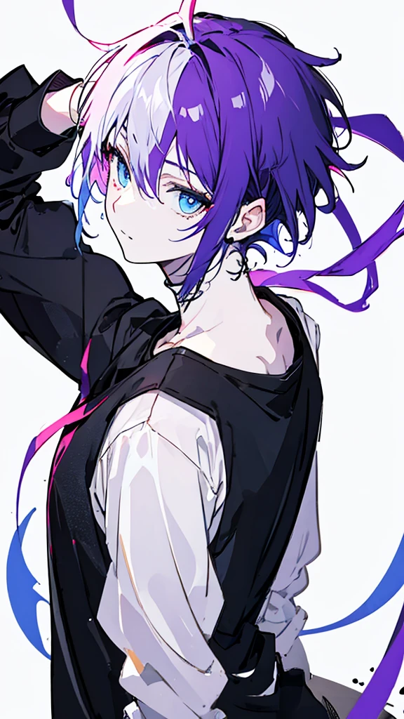 tomboy, pretty face, purple hair