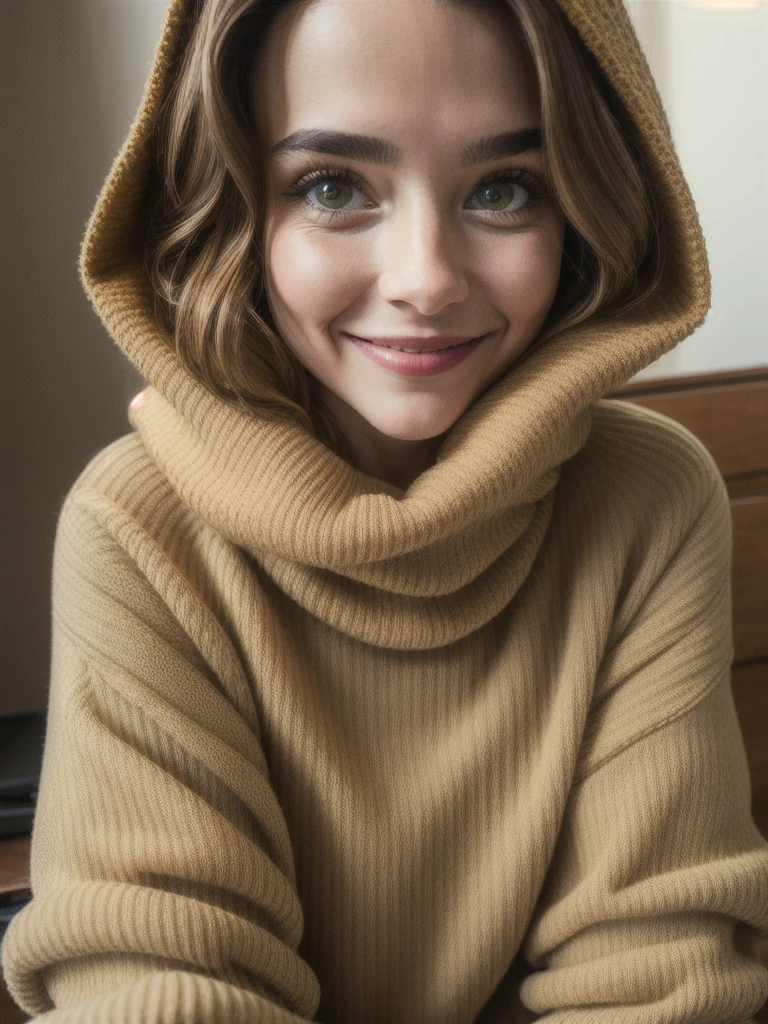 photorealistic, best quality, hyper-detailed, beautiful woman, selfie photo, upper body, solo, wearing pullover, 3 different styles and clothes, studio, real life, cheerful, happy, sweater, model pose, analog style, looking at viewer, skin texture, film grain, close up, ultra high resolution, best shadow, RAW, Instagram LUT