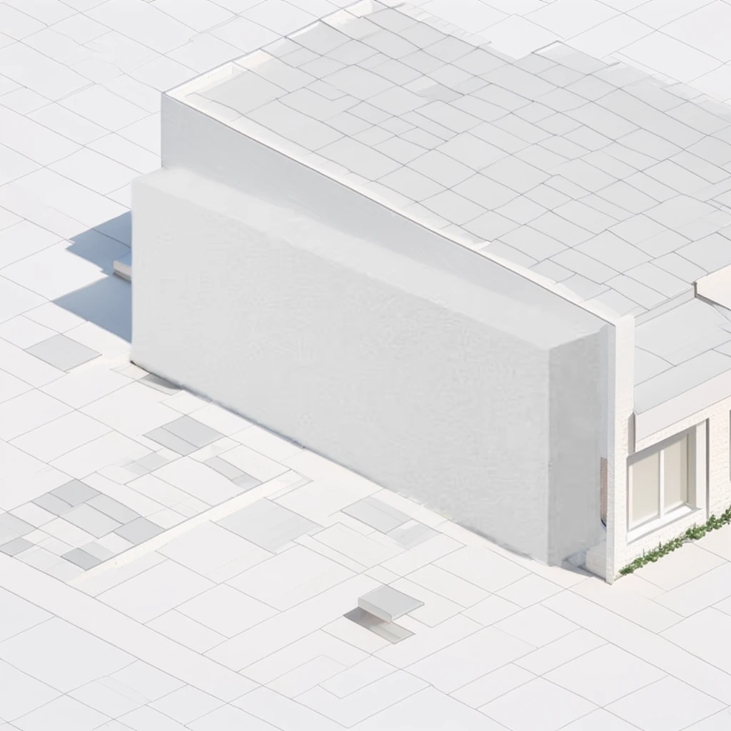 "A modern house constructed from lightweight bricks, with a roof but without finished paint details. The house features a minimalist design with clean lines and large windows."