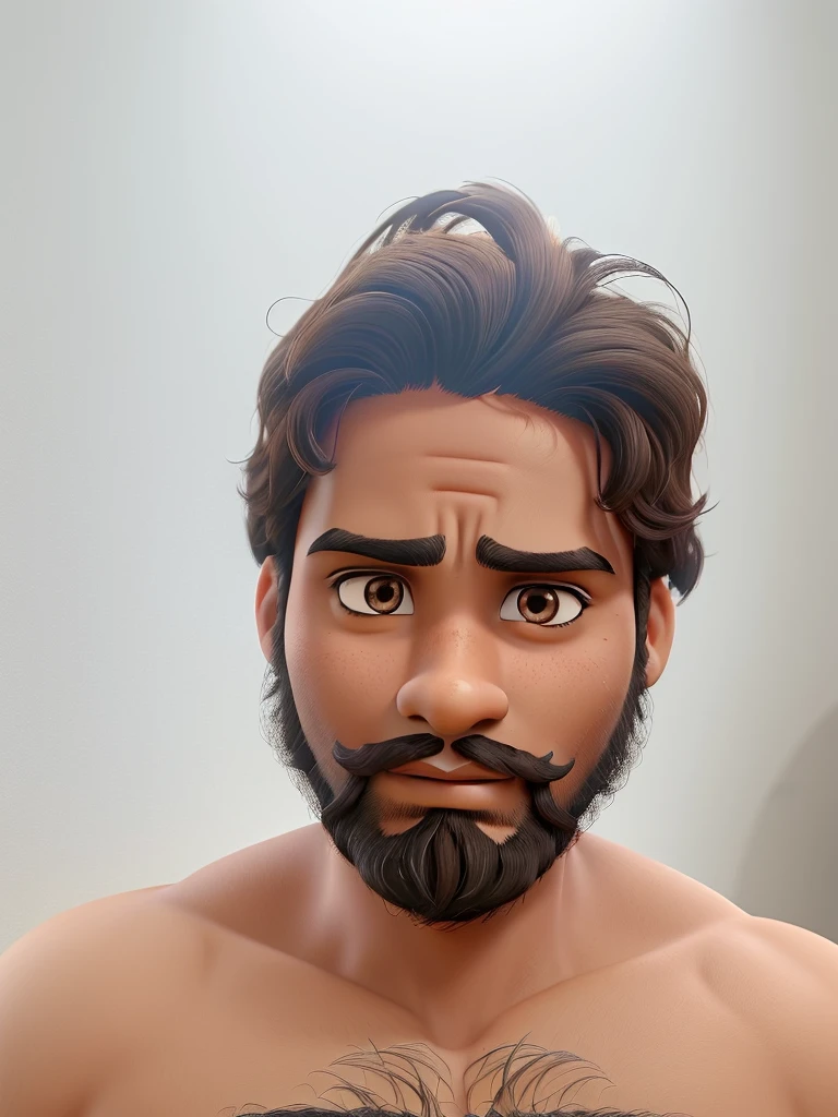 Boy with dark brown eyes, hair, beard and mustache, dark skin, features of an Indian prince, face a little round, serious countenance, penetrating gaze, looking like a Disney Aladdin.