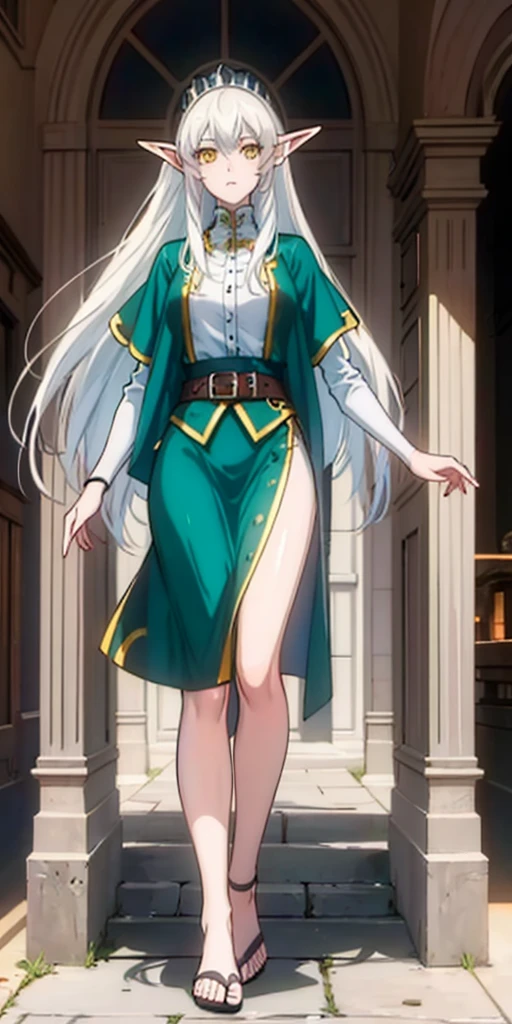 Princess Nina female elf, long white hair, yellow eyes, full body toe to head