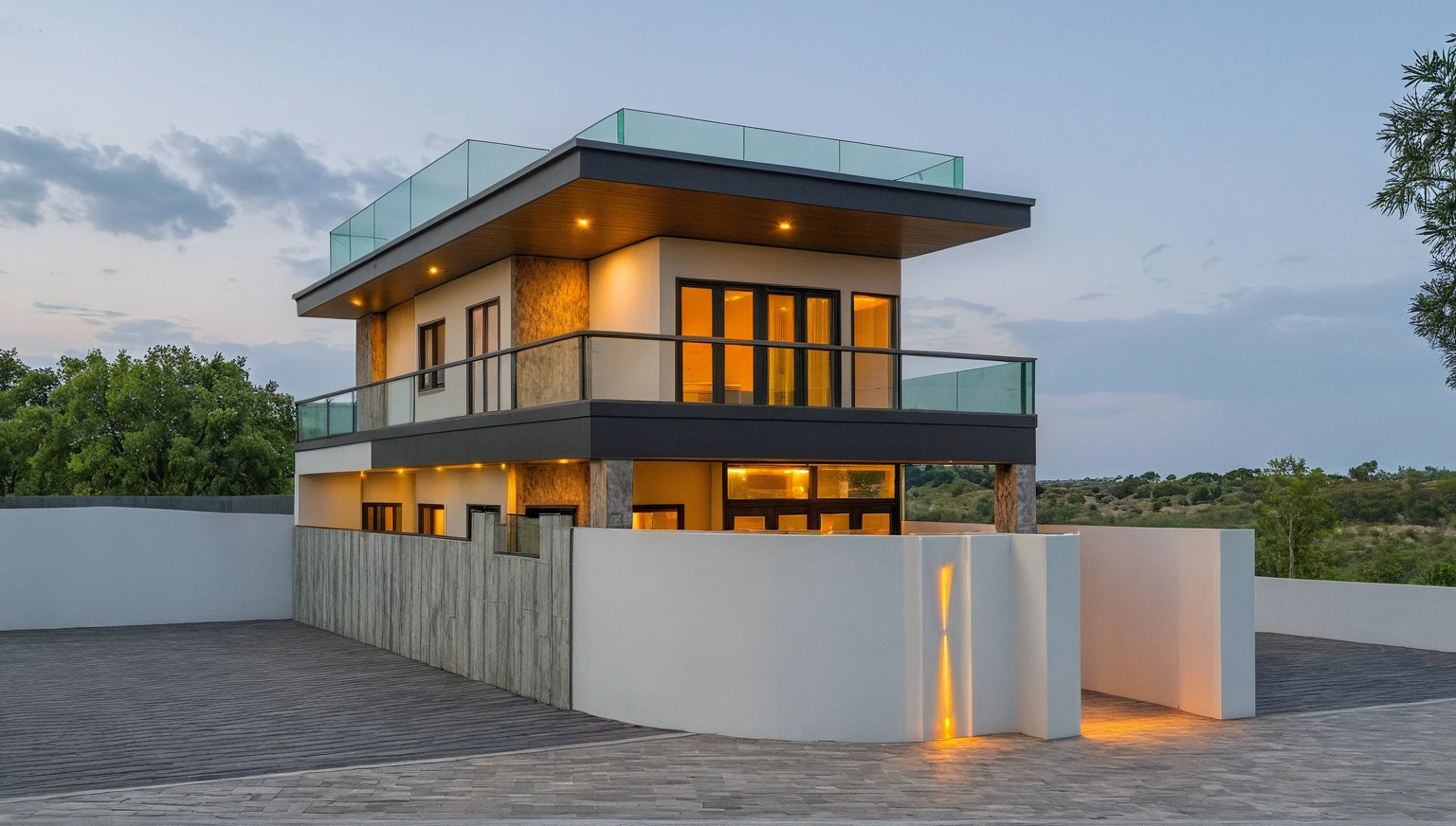 head of'artwork, High quality, best quality, authentique, great detail, En plein air, villa de plain-piedXL, credit group, style de maison moderne dans la rue ,stairs, white wall ,road,pavement, grass, trees, sky, nuvens, (day light:1.1)