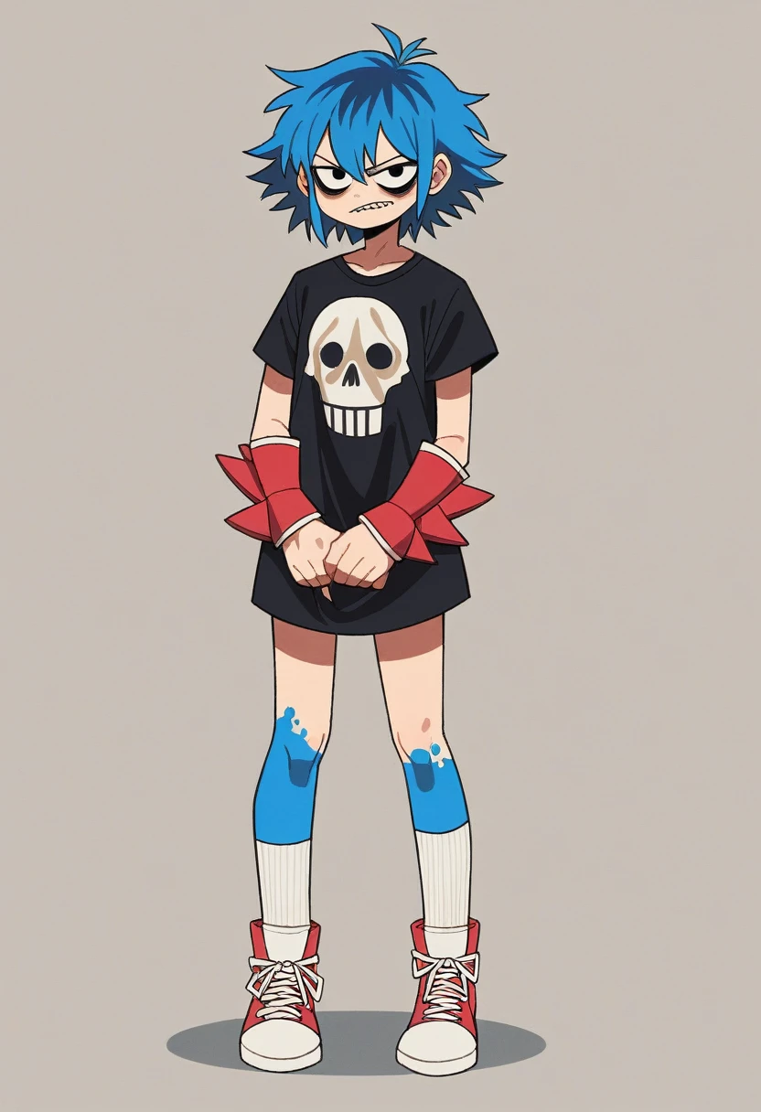 anime character with blue hair and a black shirt, Anime 2D, Anime 2D style, estilo 2d, art 2D, art 2D, 2D game fanart, 2d minimalism, 2d gorillaz, magical girl style, 2d from gorillaz, paint tool sai!! Blue
