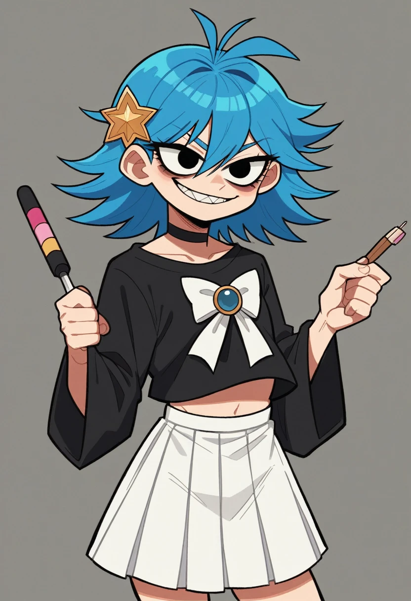 anime character with blue hair and a black shirt, Anime 2D, Anime 2D style, estilo 2d, art 2D, art 2D, 2D game fanart, 2d minimalism, 2d gorillaz, magical girl style, 2d from gorillaz, paint tool sai!! Blue
