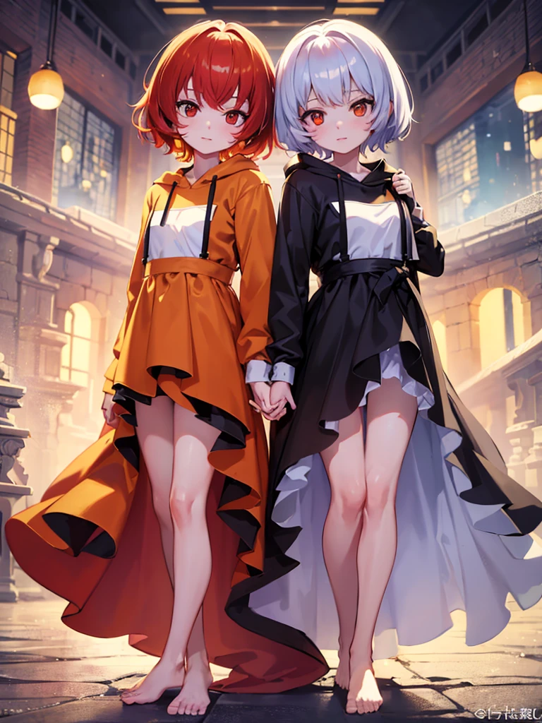 1baby li anime girl, nekomimi, shorthair, short girl, 136 cm short girl, banime girl, yellow combined with orange and red eyes, light red hair, hoodie black and white color funny pattern, Bare feet, funny face, sweet smile, high quality, detailed, sharp, anime style, vibrant colors, smooth lines, beautiful, well drawn, clean, elegant, expressive faces, accurate anatomy, well proportioned, dynamic poses, stylish clothing, appealing character design, clear background, harmonious color scheme, bright, well lit, soft shading, glossy eyes, detailed hair, natural expressions, high resolution, finely detailed, atmospheric, immersive, captivating, aesthetically pleasing, perfect composition, balanced lighting, artistic, fantasy, enchanting, unique, imaginative, vivid, striking, lively, carefully crafted, seamless blending, well framed, polished, intricate patterns, crisp details, warm tones, realistic proportions, emotionally engaging, high contrast, rich textures, picturesque, well executed, professional, sophisticated, storybook style, charming, graceful, youthful, iconic, clean lines, dynamic lighting, ethereal, meticulously detailed, high aesthetic value, enchanting characters, visually stunning, balanced composition, colorful, delightful, high fidelity, whimsical, masterfully drawn