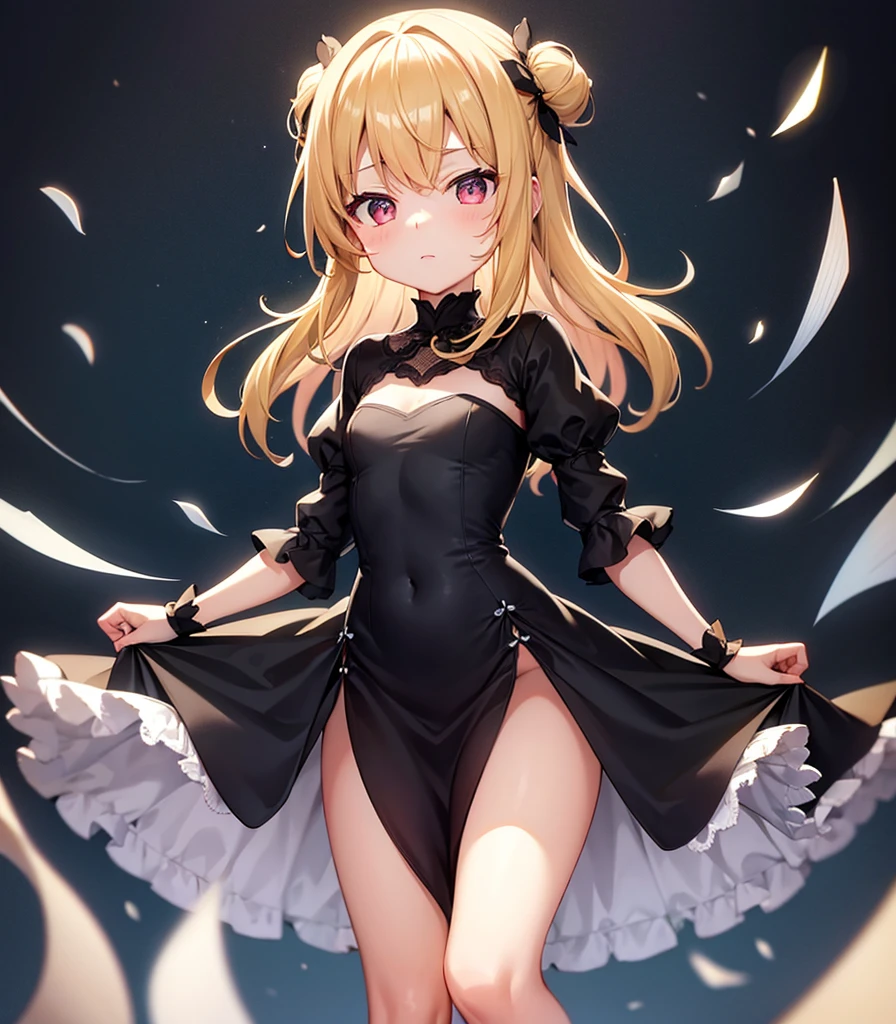 Detailed image of li, Light brown hair long, loose, messy and beautiful, red eyes sharp and, pretty face, smiling, plump lips, wolf ears, With earrings, medium, Blush Eyeshadow, long, thick eyelashes, posing shyly, dressed only in a low-cut sweater, small waist, wide hips, big circle, Beautiful thick naked thighs, view from below, shallow view deep, Volumetric lighting, shadow enhancement, Detailed cityscape, scapular (best quality, stunning details: 1. 25), (only: 1.3), colorful paintings.blush,stick out your tongue,camel toe