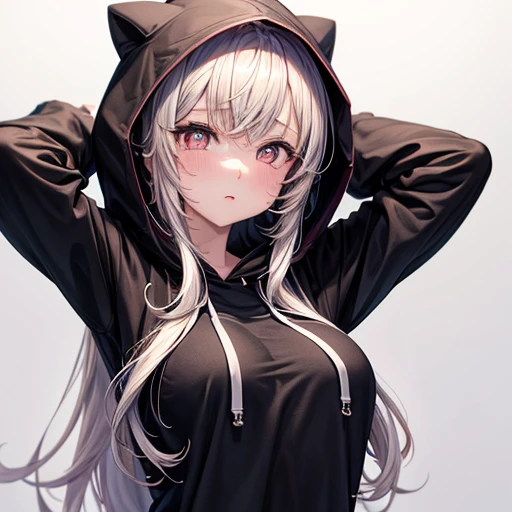 masterpiece,One girl,alone ,Heart-shaped pupils,Open the front,hoodie,, Static Restraints,Exposing her breasts A woman with a large penis growing out of her vagina and inserted into a dummy カレーライスを食べる