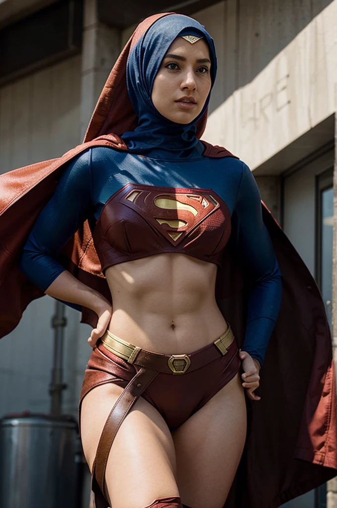 Create a female version of a superhero, Superman, using a hijab