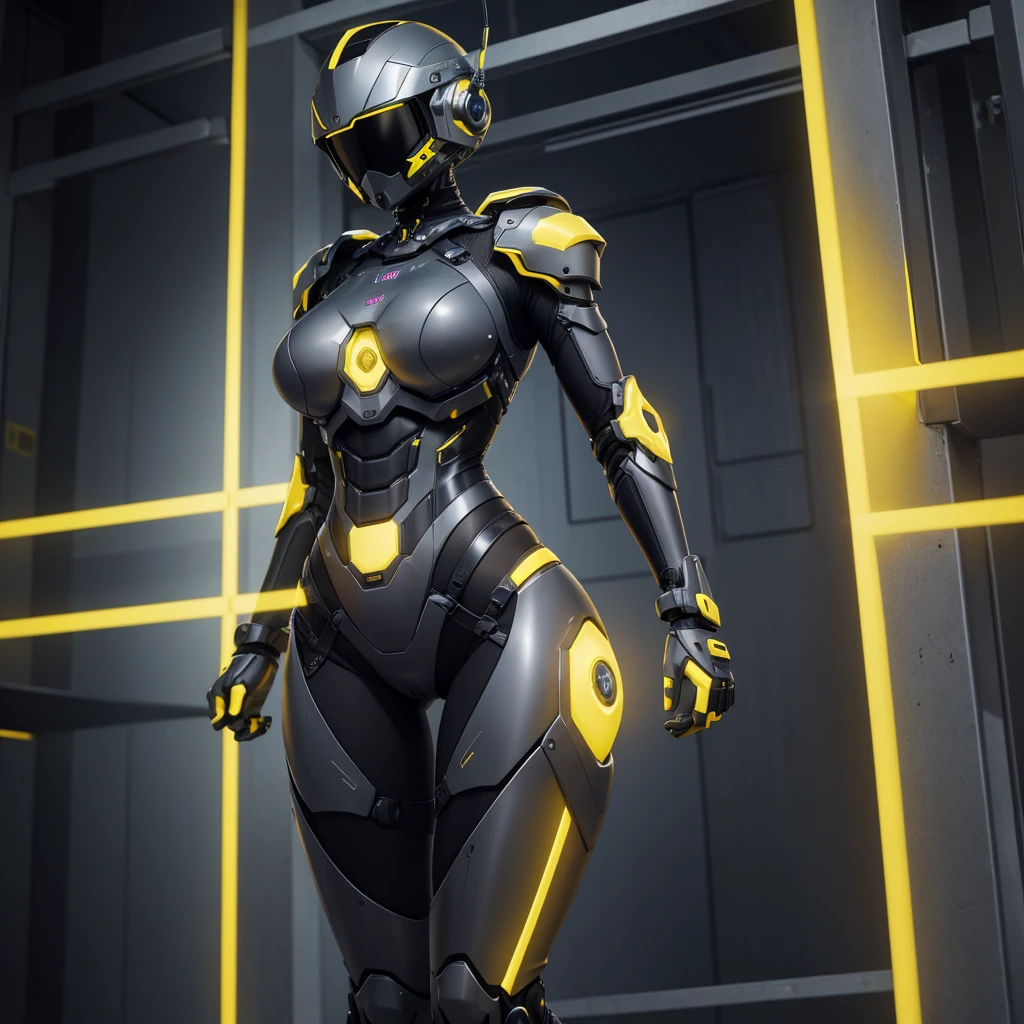 (masterpiece), (best quality), (high res) Solo, (perfect anatomy) Dronificated unknown woman , (enclosed gray full body armor) (yellow lights) (yellow glowing core in the chest), (enclosed cyber helmet), (yellow screen), huge breast, narrow waist, wide hips and thick thighs,(no face) no face, no hair, no mouth, no eyes, inside a room Being geld anf fucked by a machine, (sex) (fuck)