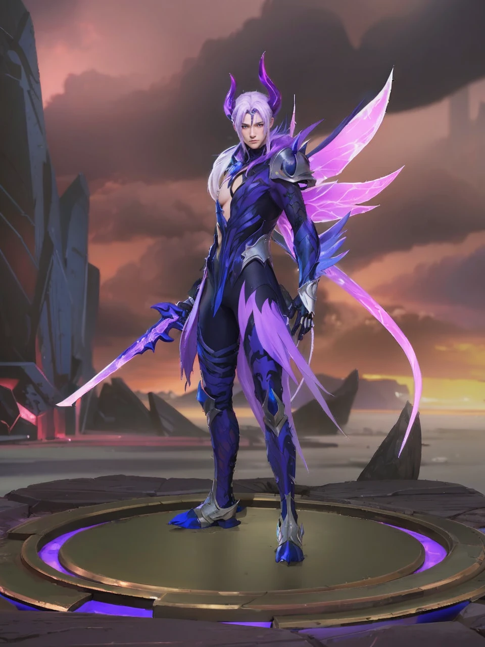 anime character with purple hair and glowing eyes in front of a dark background, handsome guy in demon slayer art, epic fantasy art style, badass anime 8 k, epic fantasy digital art style, detailed digital anime art, human male demon, portrait of hades, epic fantasy art style hd, fierce expression 4k, demon male, extremely detailed artgerm
