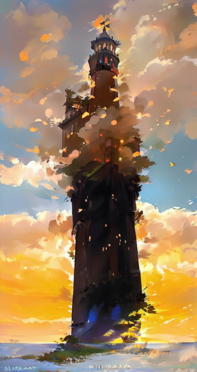 A picturesque landscape featuring a winding path that leads to a charming village perched on a hilltop. The lush green hills are dotted with flowers and vegetation, while the sky above is filled with fluffy white clouds against a deep blue backdrop. A single airplane can be seen flying high in the sky. The scene exudes a sense of tranquility and wonder, reminiscent of a Studio Ghibli animation.