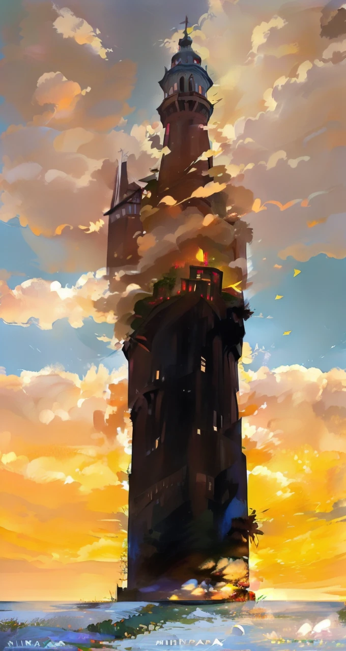 A picturesque landscape featuring a winding path that leads to a charming village perched on a hilltop. The lush green hills are dotted with flowers and vegetation, while the sky above is filled with fluffy white clouds against a deep blue backdrop. A single airplane can be seen flying high in the sky. The scene exudes a sense of tranquility and wonder, reminiscent of a Studio Ghibli animation.