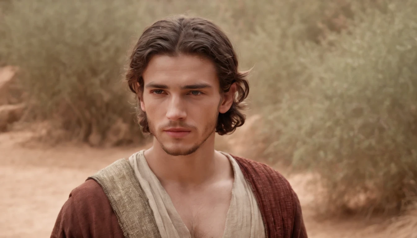 A 20 year old man, with Israelite features, wearing ancient era clothes, from the bible