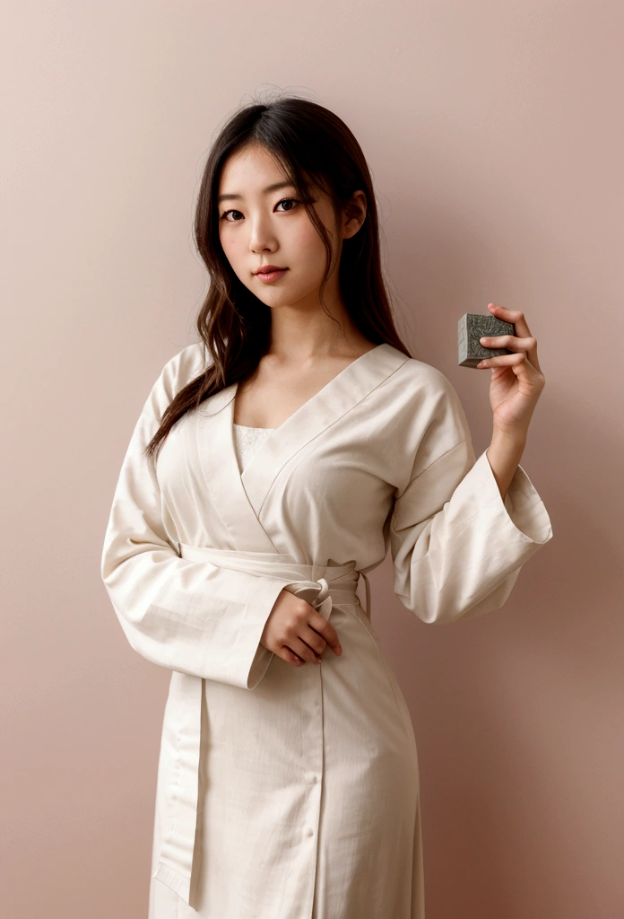 "A beautiful young woman in a Japanese , standing and holding a lightweight brick on top of a stack of lightweight bricks with a 'SDCon' stamp, all bricks are white. The background features the white Leaning Tower of Pisa."
