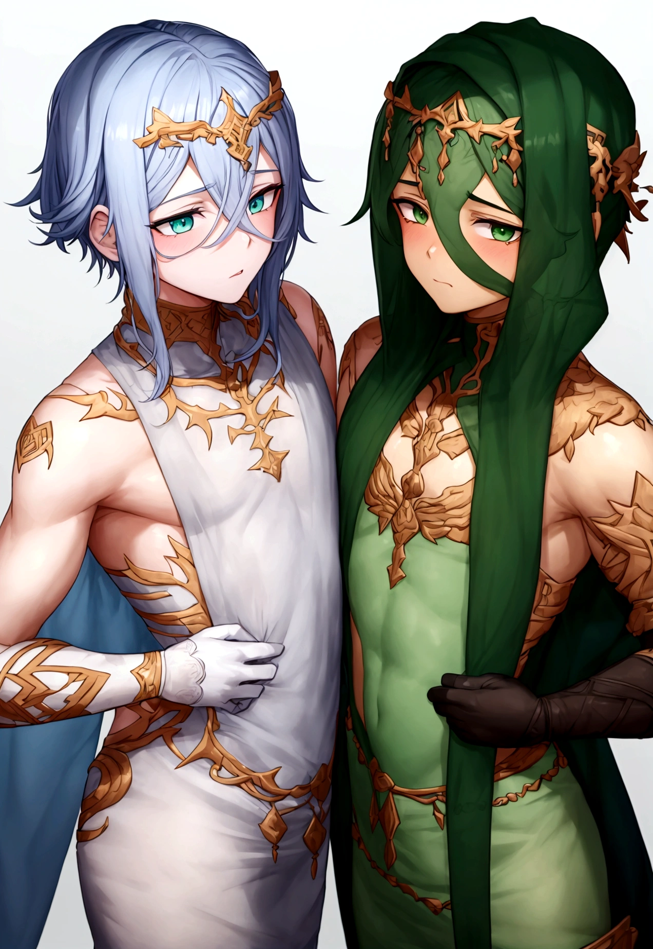 2 boys having coitus, one of them has a very palid skin and the other has green eyes