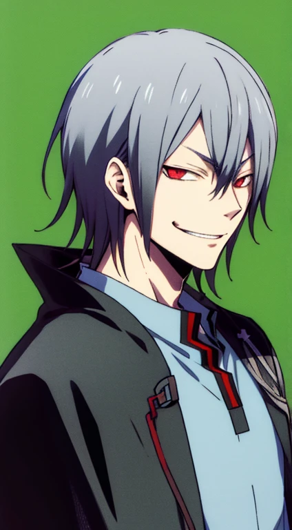 naoyadesu, Devil survivor, solo, masterpiece, best quality, looking at viewer, 1boy, smirk, cape, shirt,