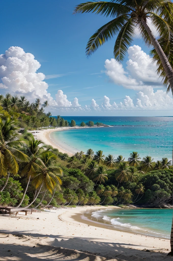 Beautiful beach wallpaper, amazing view of green coconut trees 4k