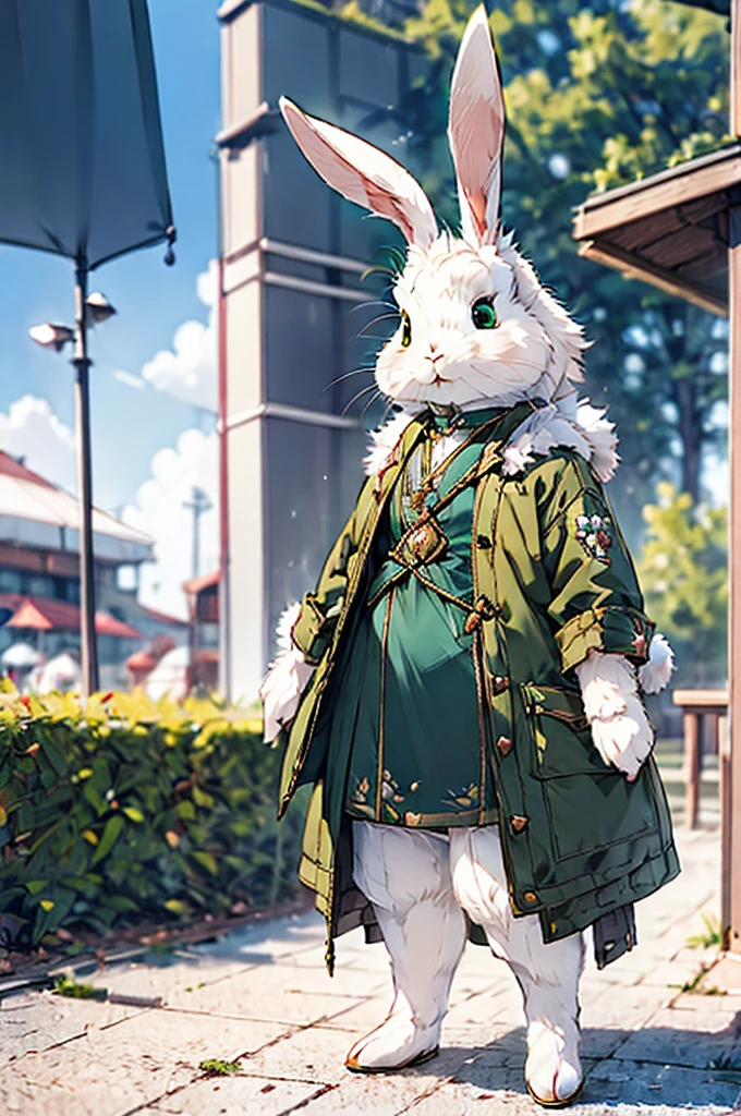 (((male, solo, bunny boy, White fur, elegante fantasy clothes))), elegante clothes, fantay clothes,green eyes, seafoam green clothes, ranger, pixiv, masterpiece, cute, (((fullbody))), male
