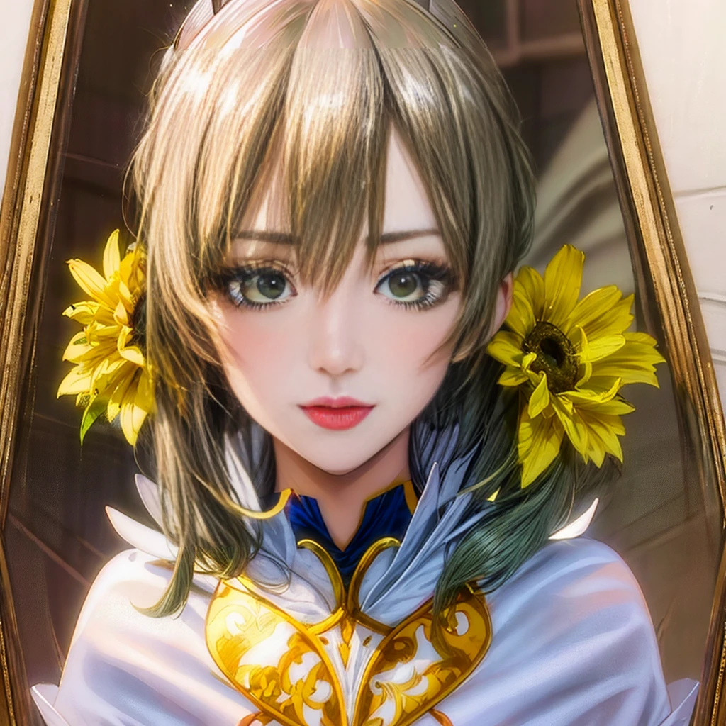 "Witness the regal beauty of a Lancer Artoria with the captivating face of Alexis Texas. Her piercing green eyes, framed by yellow eyelashes, exude elegance and maturity. Adorned with a majestic crown, she is the epitome of grace and power."