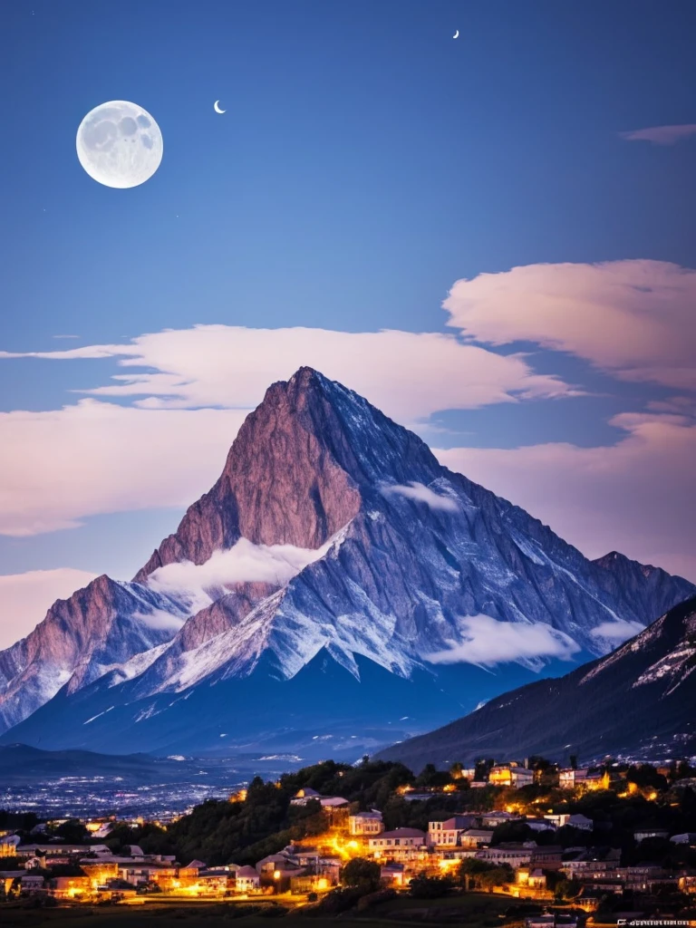 a crescent in the sky with clouds and a mountain in the background, moonlit night dreamy atmosphere, beautiful moonlight night, moonlit night sky, beautiful moonlight, moonlit backdrop, beautiful moon light, moonlit night, crescent moon in background, moonlit nightscape, night sky with moon, nighttime moonlit, moonlit sky, ✨🕌🌙