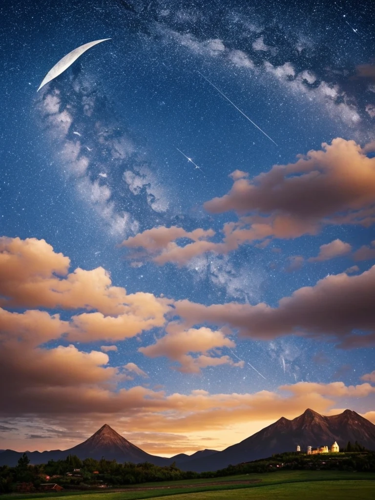 a crescent in the sky with clouds and a mountain in the background, moonlit night dreamy atmosphere, beautiful moonlight night, moonlit night sky, beautiful moonlight, moonlit backdrop, beautiful moon light, moonlit night, crescent moon in background, moonlit nightscape, night sky with moon, nighttime moonlit, moonlit sky, ✨🕌🌙