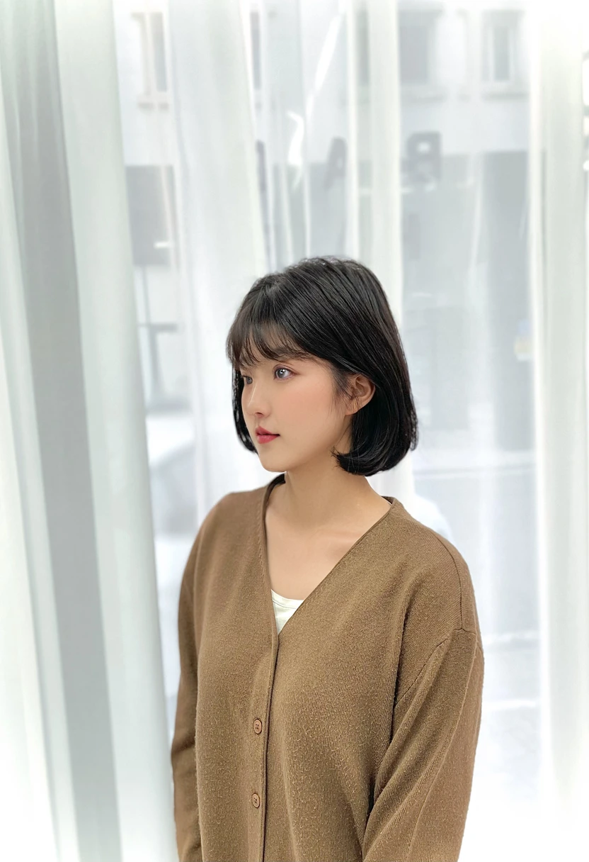 Best Quality, 8k, Masterpiece, (Portrait: 1.3), (photo realistic:1.4), (hyper realistic:1.4), Sharp Focus, looking at viewer, (smoother lighting:1.1), (increase cinematic lighting quality:0.9), realistic lighting, backlighting, light on face, ray trace, (brightening light:1.2), (Increase quality:1.4), sharp detail, (best quality real texture skin:1.4), finely detailed eyes, black_eyes, finely detailed face, 23 year old Korean woman

