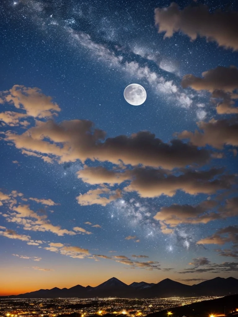 a crescent in the sky with clouds and a mountain in the background, moonlit night dreamy atmosphere, beautiful moonlight night, moonlit night sky, beautiful moonlight, moonlit backdrop, beautiful moon light, moonlit night, crescent moon in background, moonlit nightscape, night sky with moon, nighttime moonlit, moonlit sky, ✨🕌🌙