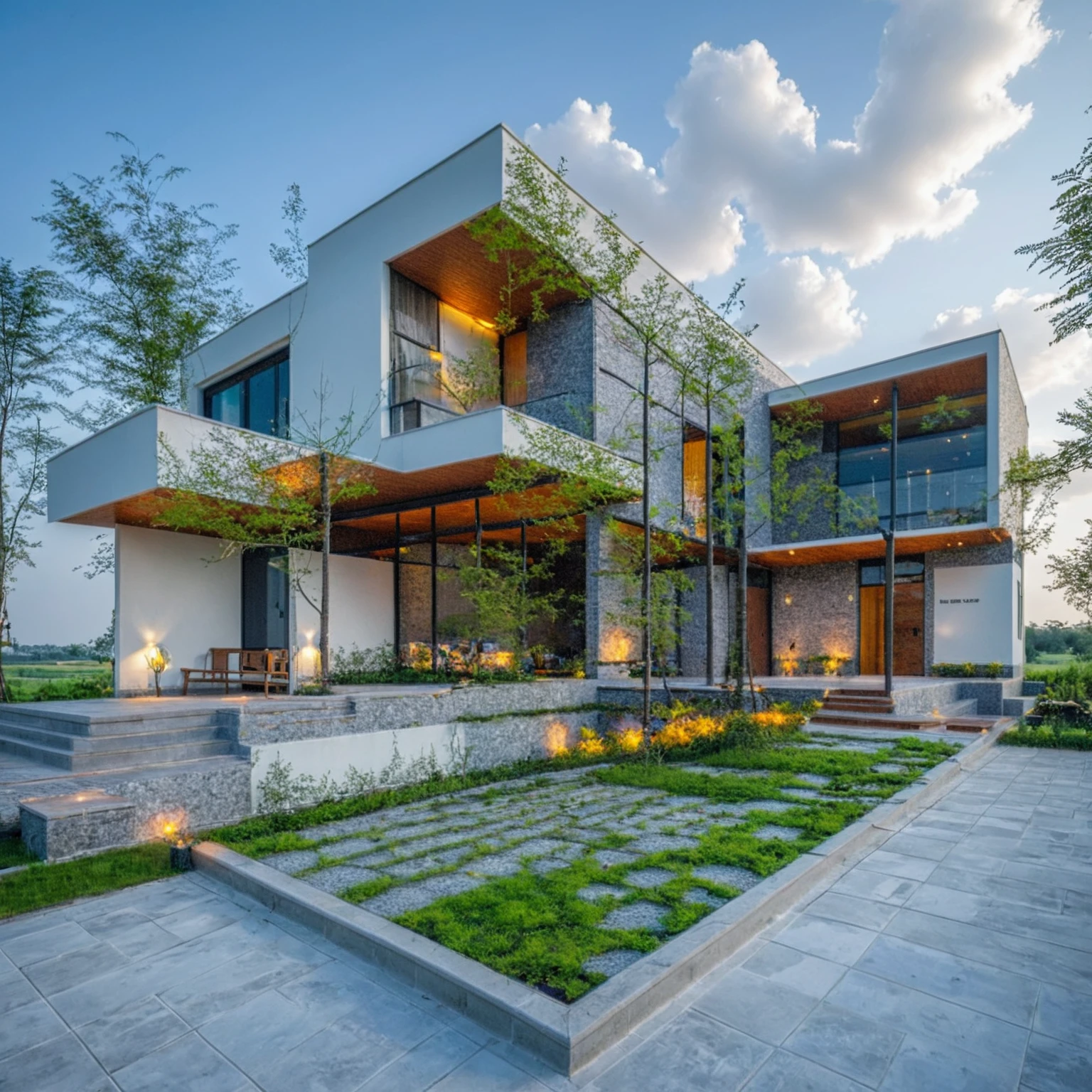 Masterpiece, 4k pixel, high quality, best quality, authentic, super detail, outdoors, onestoreyvillaXL, aiaigroup, house style modern on the street ,stairs, white wall ,road,pavement, grass, trees, sky, cloud, (daylight:1.1)
