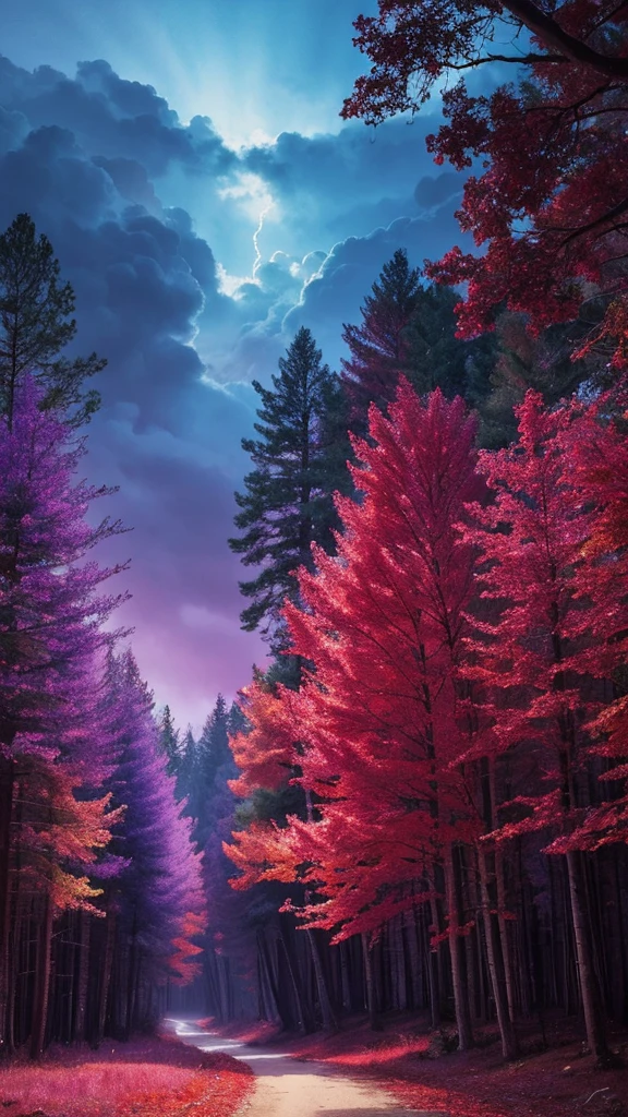 Forest Mysterious Sky Fantastic Purple Red Realistic