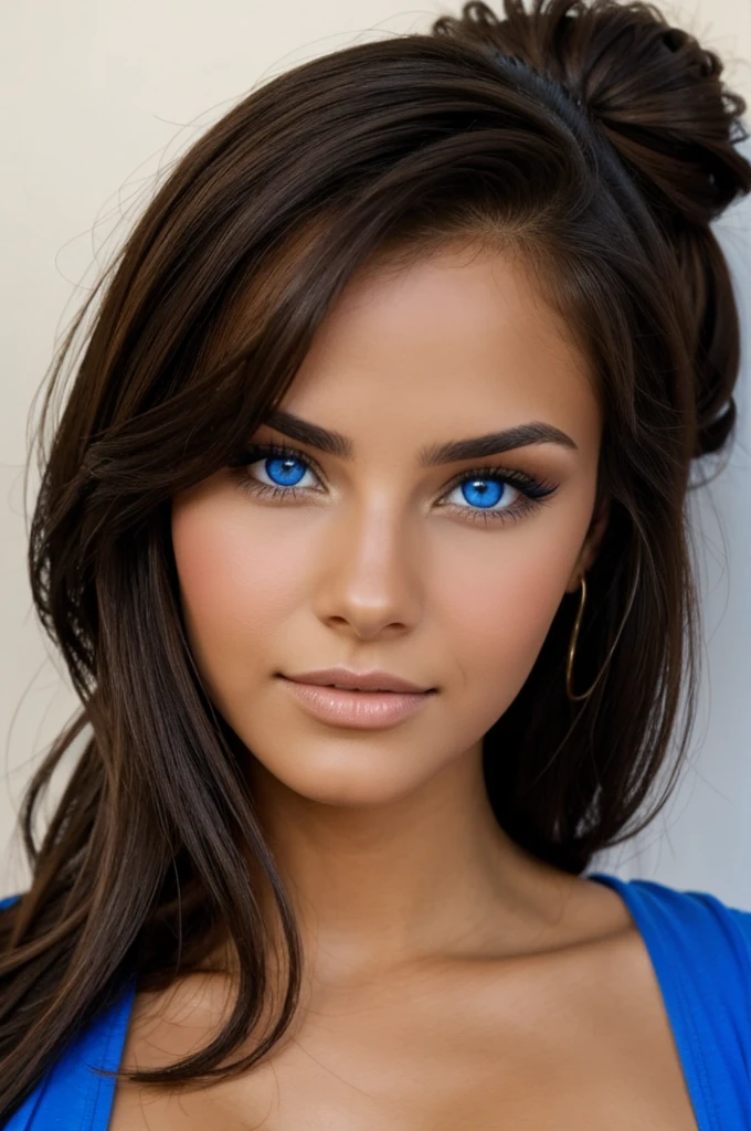 A Latina brunette with blue eyes