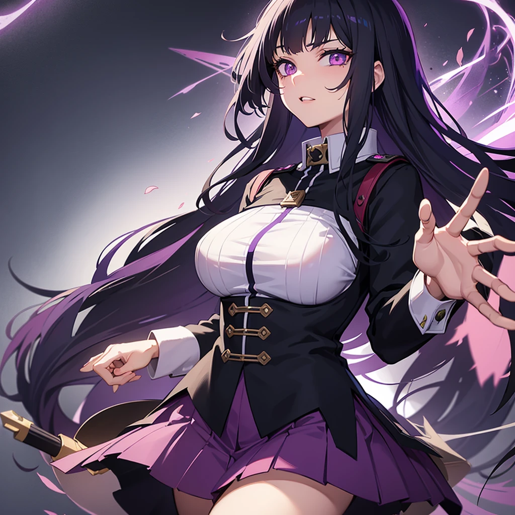 16 year old girl with long black wavy hair and purple eyes with manipulation powers in UA Boku No Hero Academia