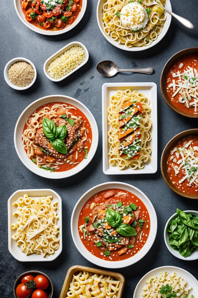 One set raw food to make menu such as 1. Spaghetti Bolognese
2. Chicken teriyaki
3. Macaroni Cheese
4. Tomato Basil Soup
5. Caesar Salad into plastic