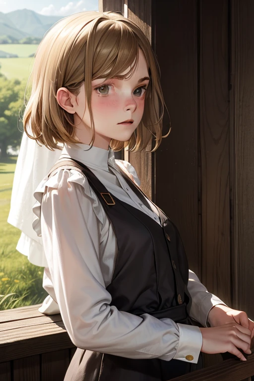 Emma Watson、Andrew Wyeth、Christina&#39;s World、Beautiful landscapes、Has an excellent and subtle image.、High quality and detailed CG Unity 8k wallpapers、Dramatic angles and poses、View outside the window、mellow light and shadow、Light production、fantastic atmosphere、Dreamy shades。