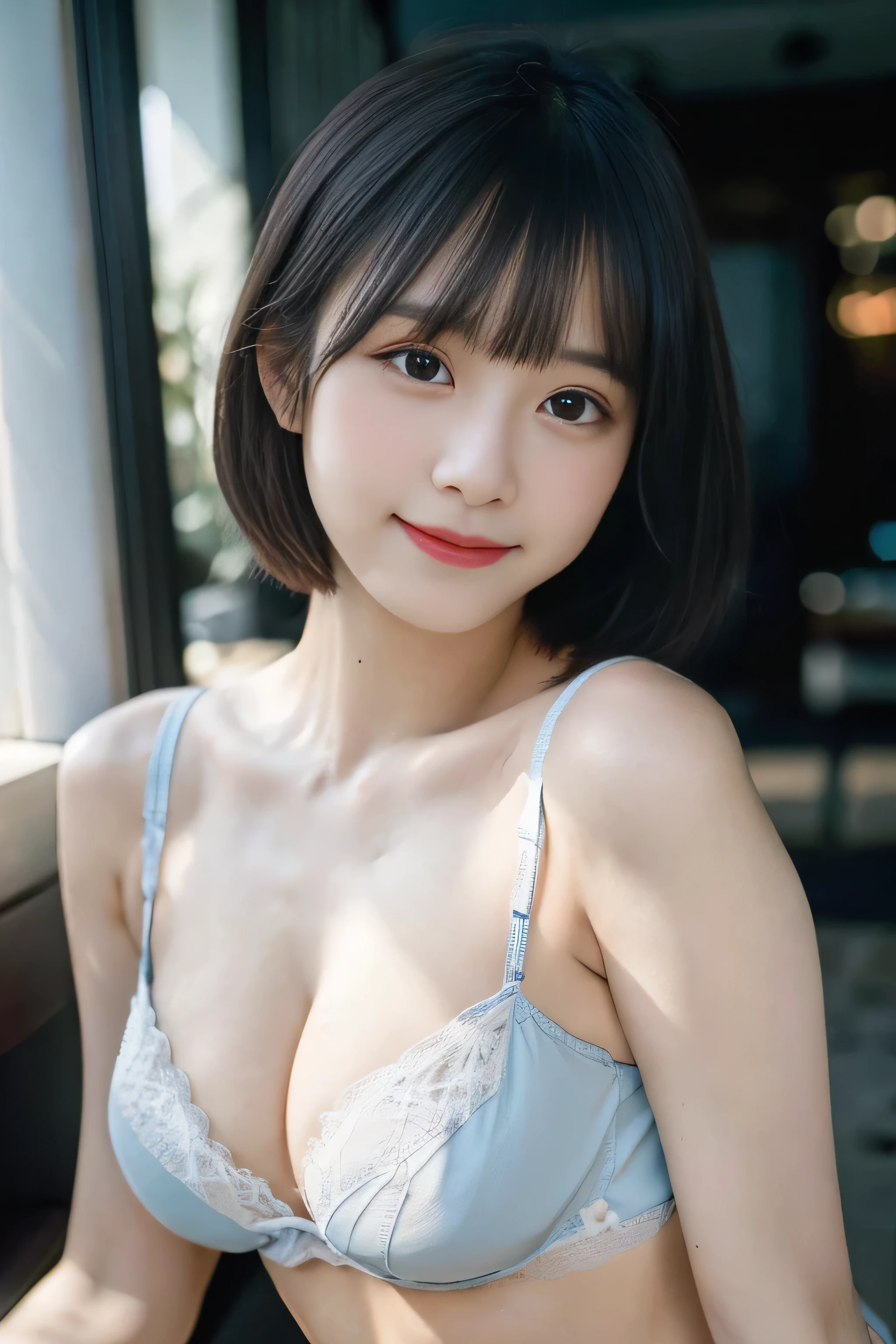 buzzer, Lustful, (Best Quality,4K, 8K, hight resolution, masutepiece:1.2), Ultra-detailed, (Realistic ,Photorealistic ,Photorealsitic:1.37), 1girl in, (Perfect body :1.2), Ultra-detailed face, Detailed lips, Detailed eyes, Sexy double eyelids, Beautiful detailed eyes, Beautiful detailed lips, Orange kimono, (After ), sexy flirty pose, short-hair, Hi-Res, Cinematic Angle, Professional Lighting, Unity 8k Wallpaper, Aesthetic, masterpiece, top-quality, Shy laughter, South Island, Waikiki, indoors, (Large Breasts:1.5), (Slim Body:1.5), (light blue and white lingerie:1.5)