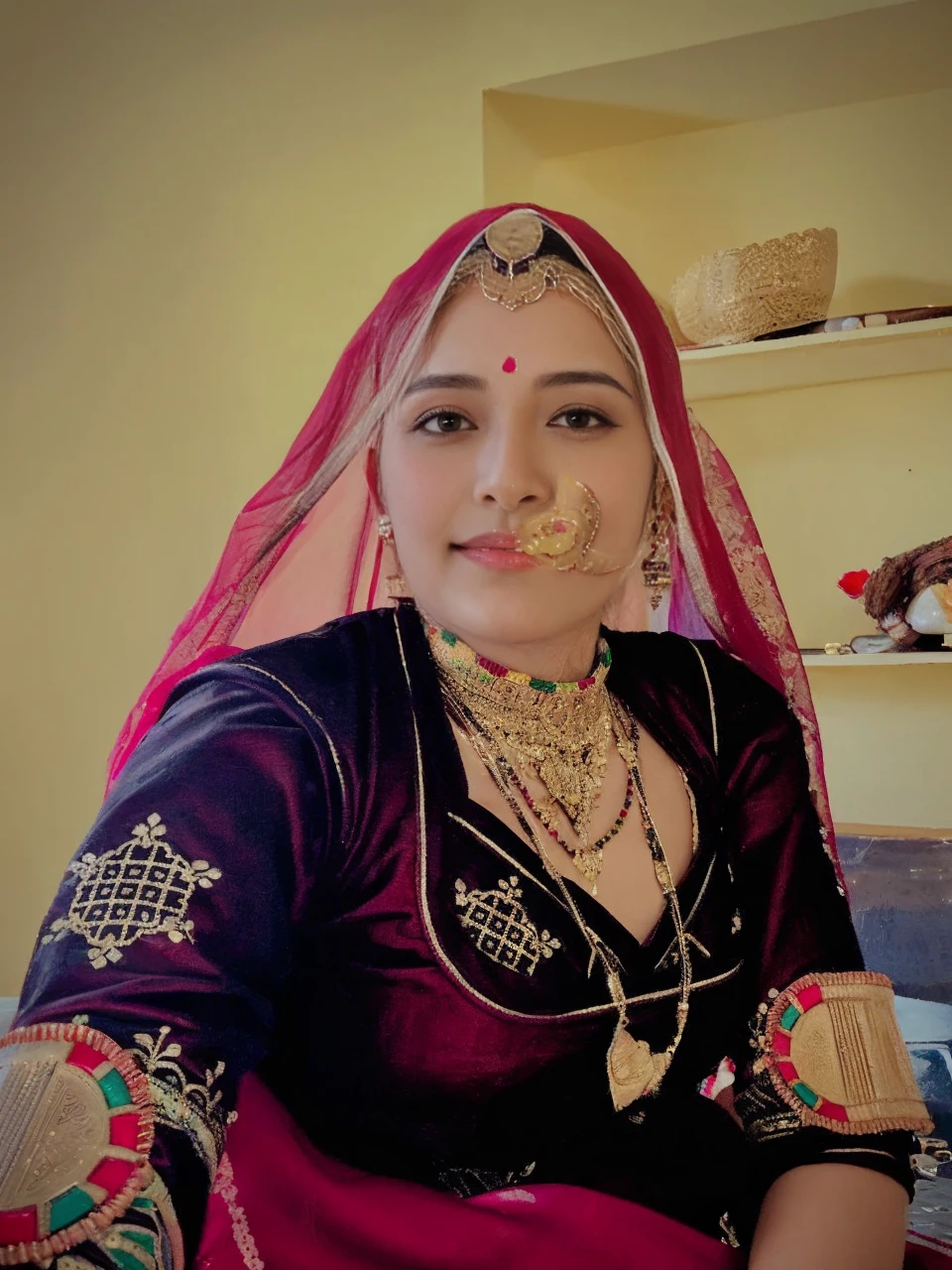 Close up, 24 year old indian woman, Bridal Red silky satin saree, White skin, long dense braided hair, Corn forming Fields landscapes background, ultra realistic, realism, cute, charming, day time, tattooed body, medium height, big eyes, pure Indian style saree, ambient lighting, perfect anatomy, detailed body and face, 8K, Masterpiece, RAW photo, Best quality, Photorealistic, Extremely detailed CG Unity 8K wallpaper, Noval Showing, Most Beautiful smile, ((smile:1.2)), very hot look eyes, Beautiful Smile
