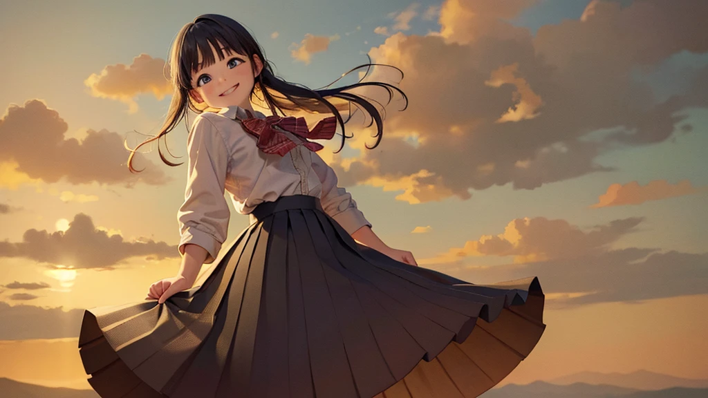 (masterpiece, Highest quality:1.2), Cowboy Shot, alone, One girl, akebi komichi, smile, Mouth closed, View your viewers, Put your arms behind your back, , Seraphim, Pleated skirt