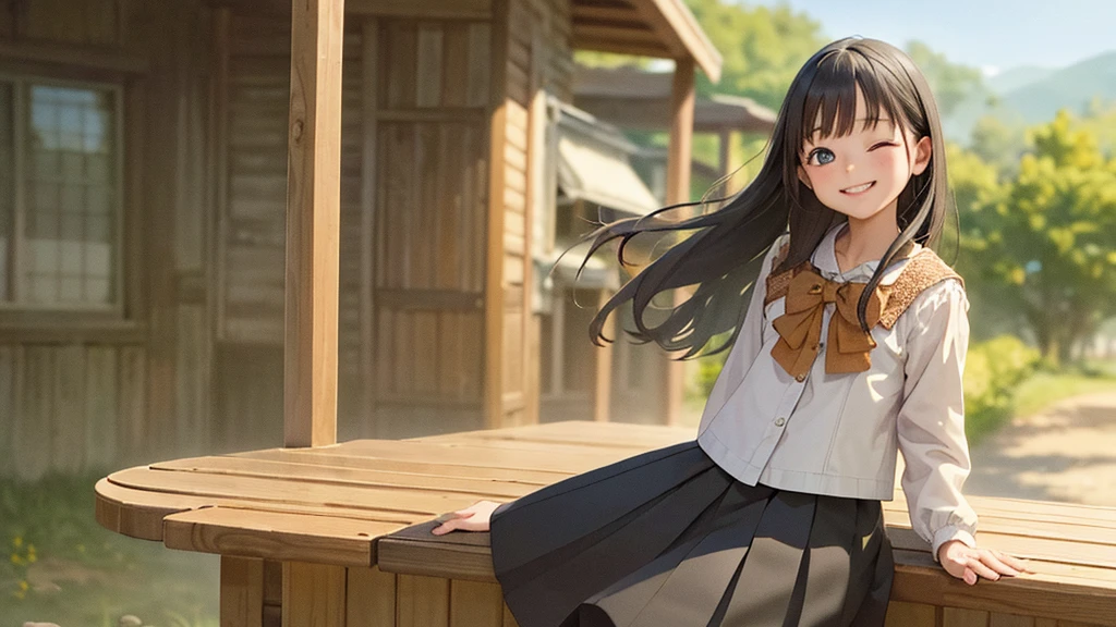 (masterpiece, Highest quality:1.2), Cowboy Shot, alone, One girl, akebi komichi, smile, Mouth closed, View your viewers, Put your arms behind your back, , Seraphim, Pleated skirt