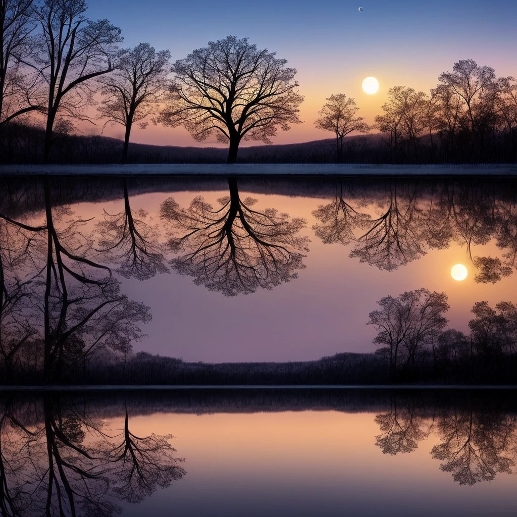 arafed image of a tree in a puddle with a full moon in the background, a photo by Igor Zenin, flickr, fantasy art, reflection of the moon, sandy white moon landscape, beautiful image ever created, beautiful!!! digital art, beautiful moonlight, gorgeous composition, moon landscape, surreal scene, beautiful moon light, amazing composition, beautiful art