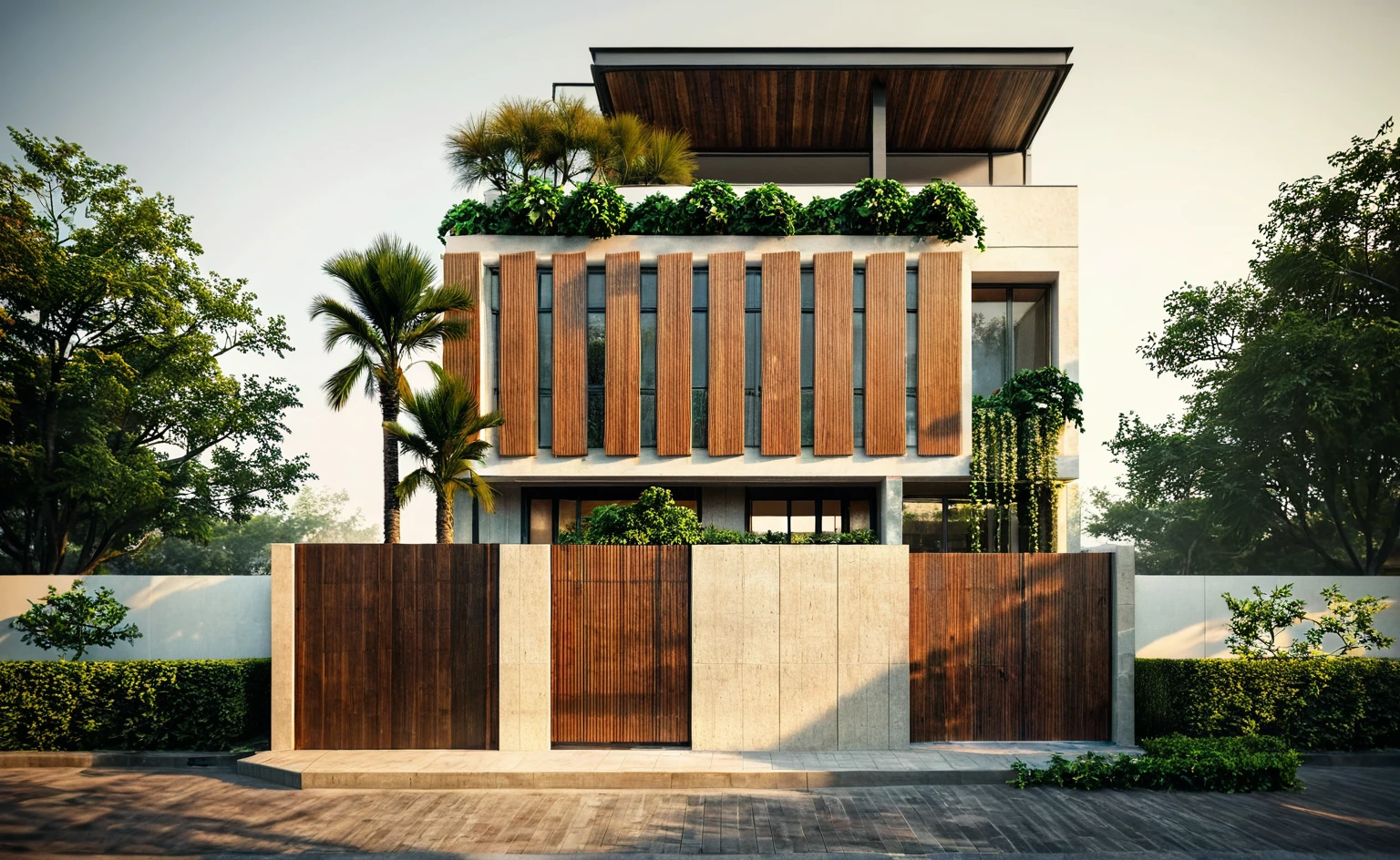 modern villa, modern style, traditional ventilation tiles, open space loft villa with roof garden, modern, dynamic (RAW photo, real, best quality, masterpiece:1.2), (hyper realistic, photo-realistic:1.2), high quality, (dark lighting:1.2), perfect lighting, archdaily, architecture digest award wining sustainable architecture, cinematic
