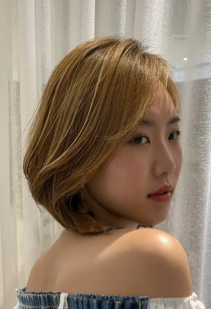 Best Quality, 8k, Masterpiece, (Portrait: 1.3), (photo realistic:1.4), (hyper realistic:1.4), Sharp Focus, looking at viewer, (smoother lighting:1.1), (increase cinematic lighting quality:0.9), realistic lighting, backlighting, light on face, ray trace, (brightening light:1.2), (Increase quality:1.4), sharp detail, (best quality real texture skin:1.4), finely detailed eyes, black_eyes, finely detailed face, 25 year old Korean woman